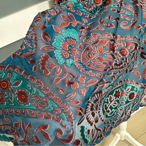 Anthropologie Floreat Velvet Burnout Blouse Small Purple Teal Boho Silk Blend - Picture 4 of 9